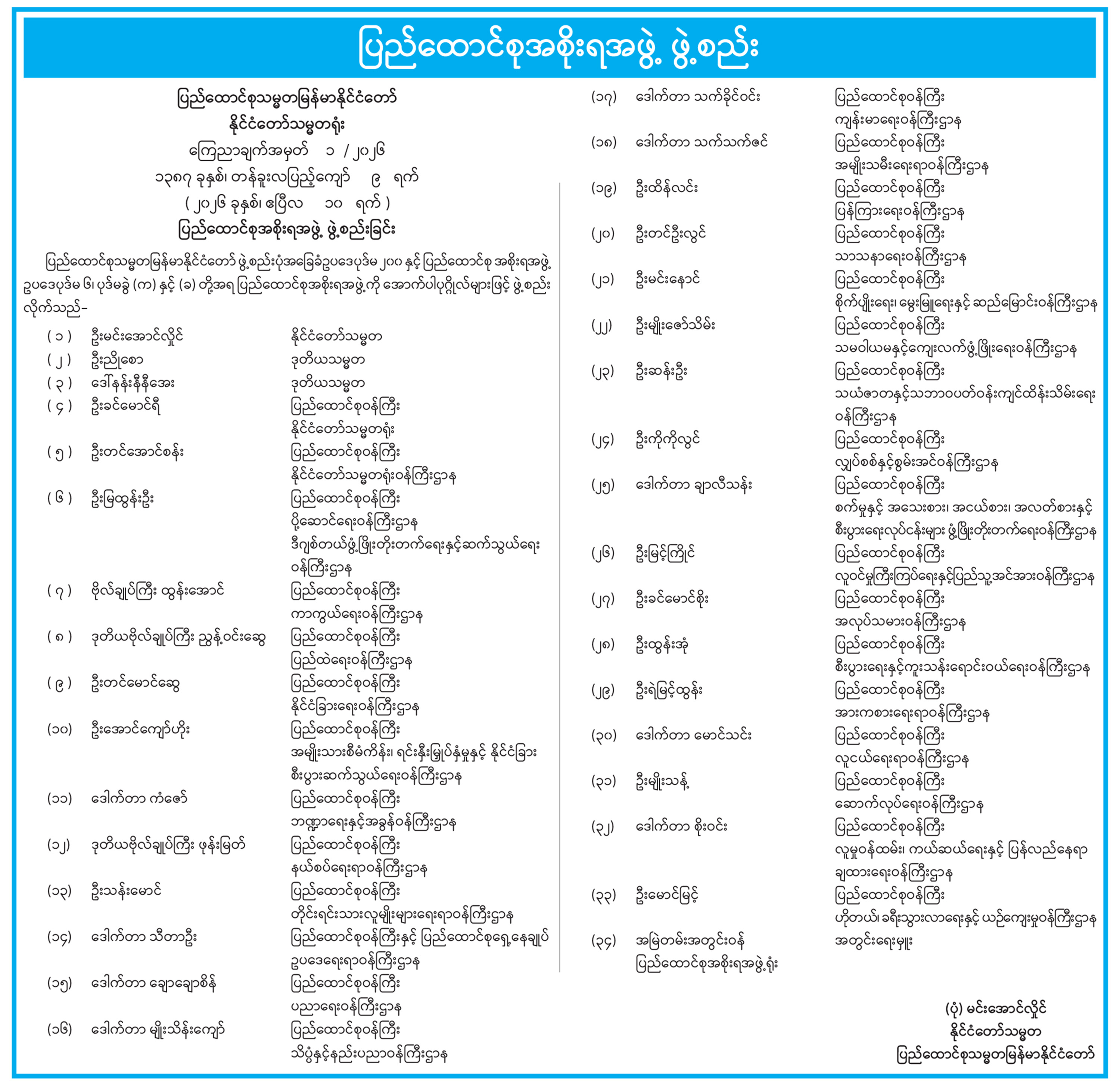 ကြေညာချက်အမှတ် ၁/၂၀၂၆